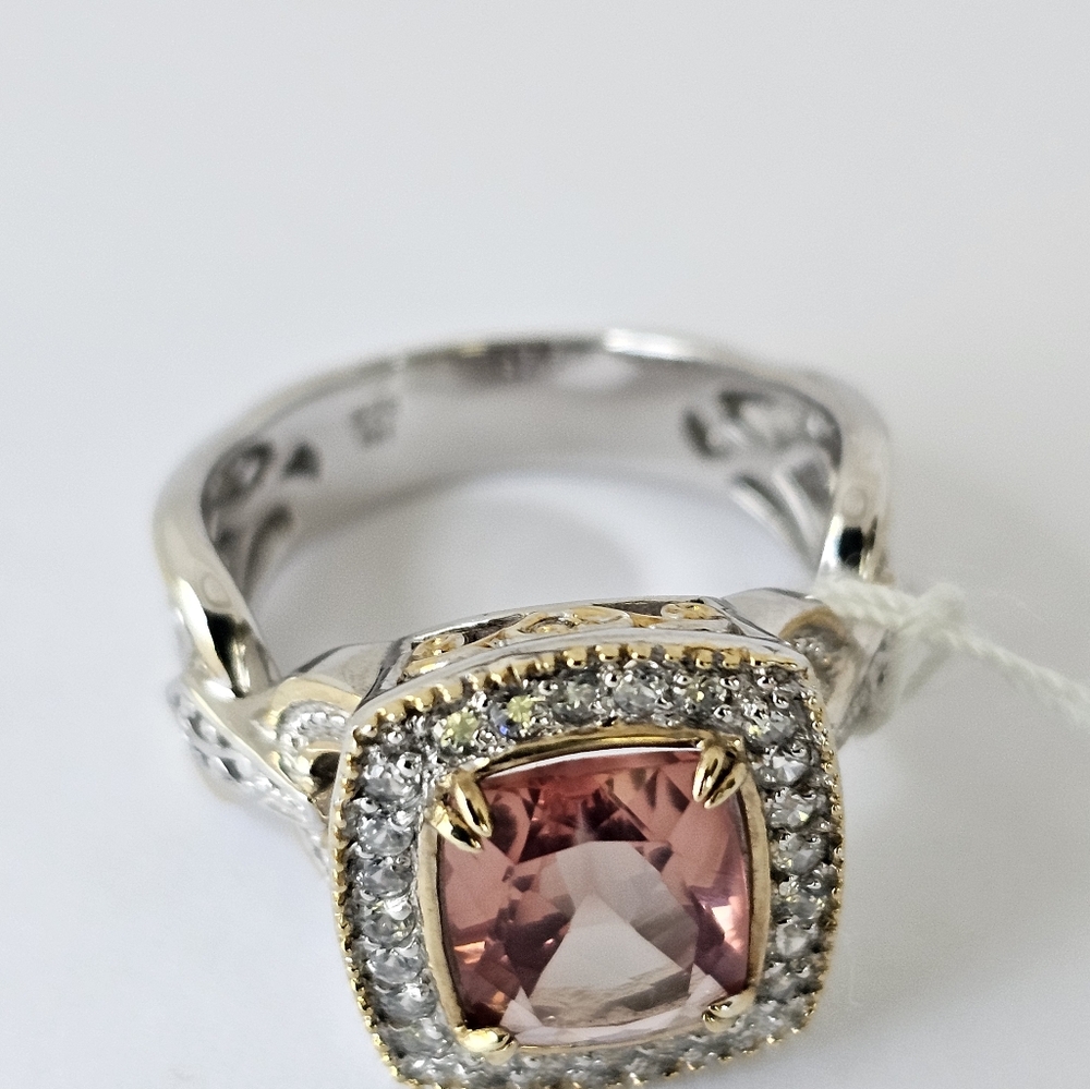 Natural Morganite & Diamond Palladium Sterling Silver 18k Ring Size 7.5! NEW - Picture 9 of 15
